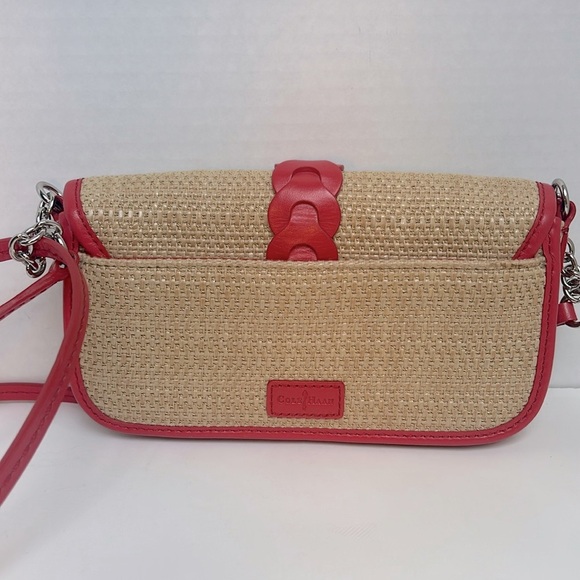 COLE HANN Beige and red woven straw and leather Bedford crossbody bag. - Picture 2 of 9